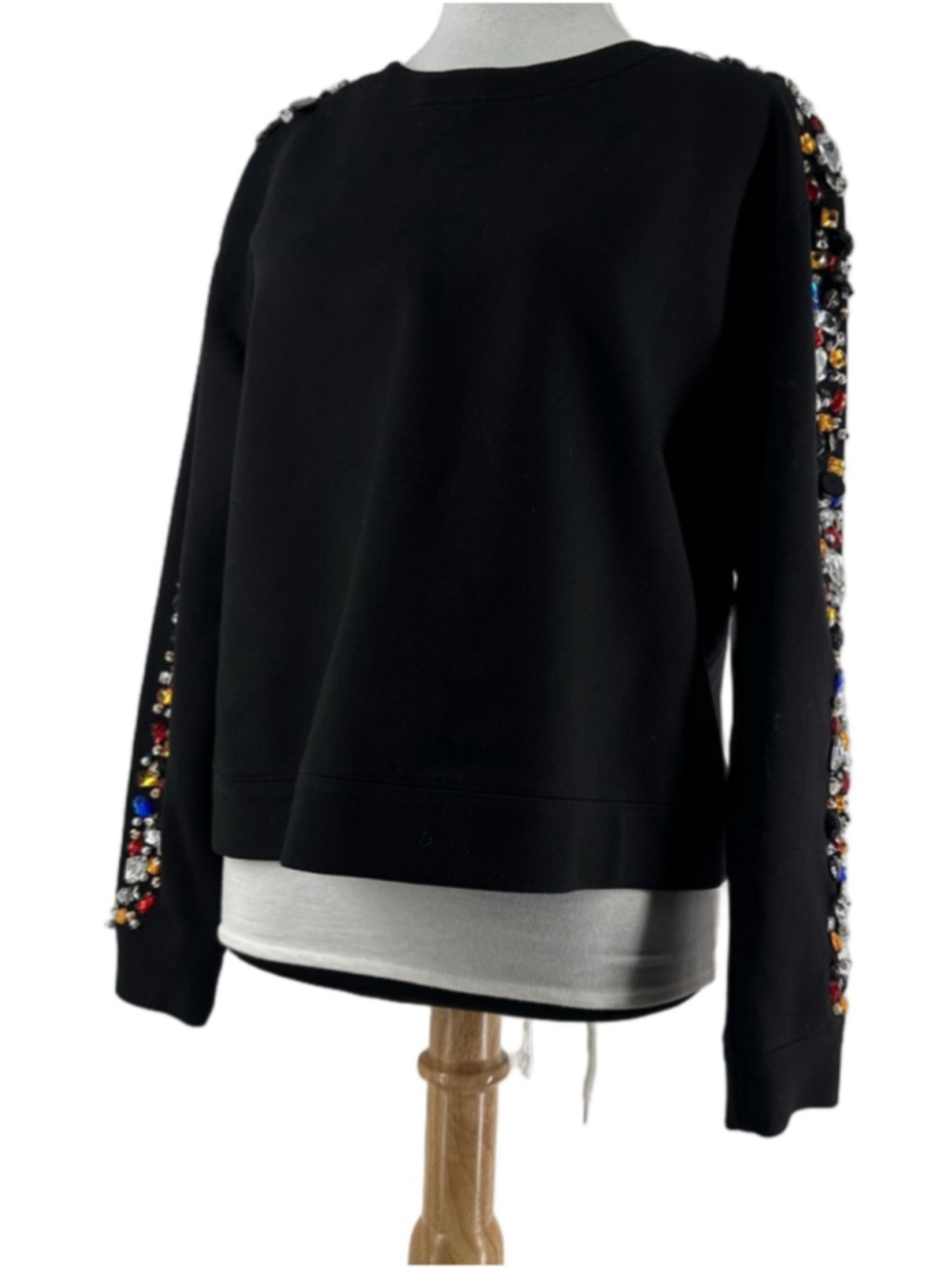Veronica Beard Black Knit Top with Crew Neck with jumbo rhinestone details sz sm